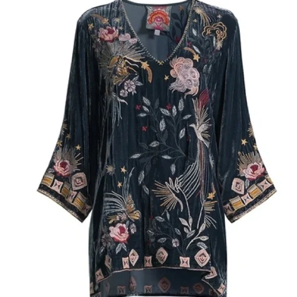 Johnny Was heavily embroidered Selah Velvet Kimono Sleeve Top In Jasper NWT RARE - Picture 6 of 16